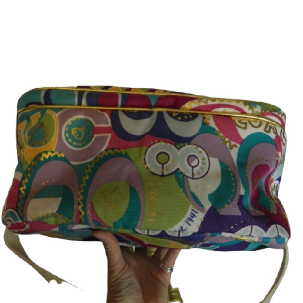 Coach 19432 Poppy Multi Color Graffiti Backpack with Gold Tone Leather Trim EUC! - Picture 6 of 10